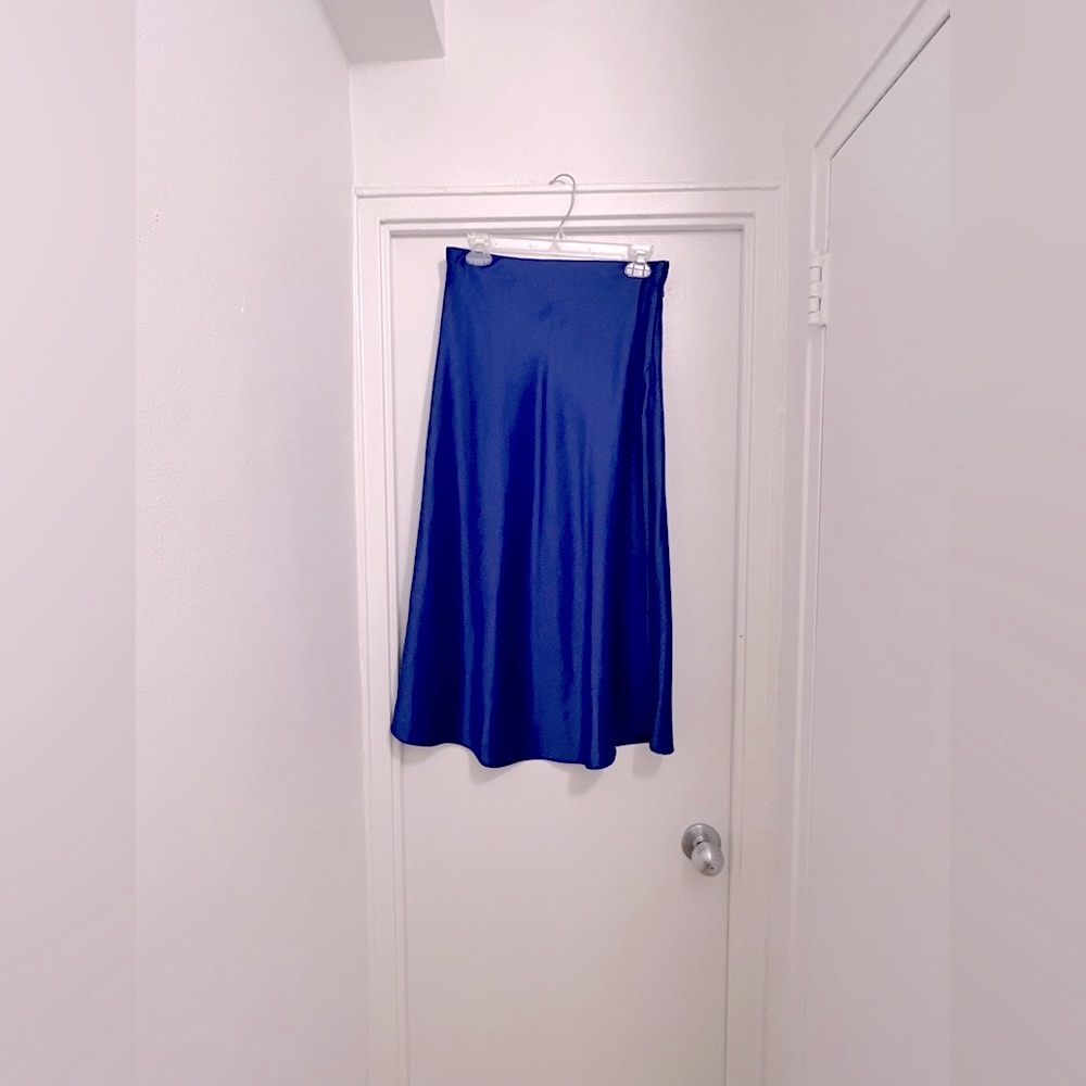 Blue Silk Shift Midi Skirt